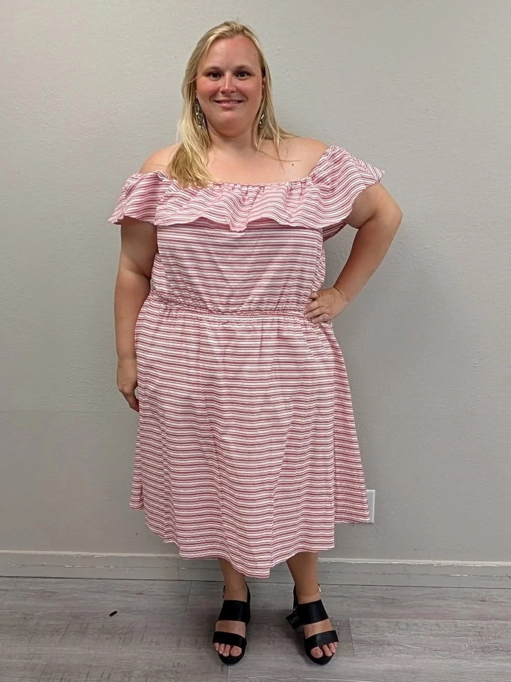 Lane Bryant Red And White Striped On Or Off The Shoulder Dress - New - Size 28